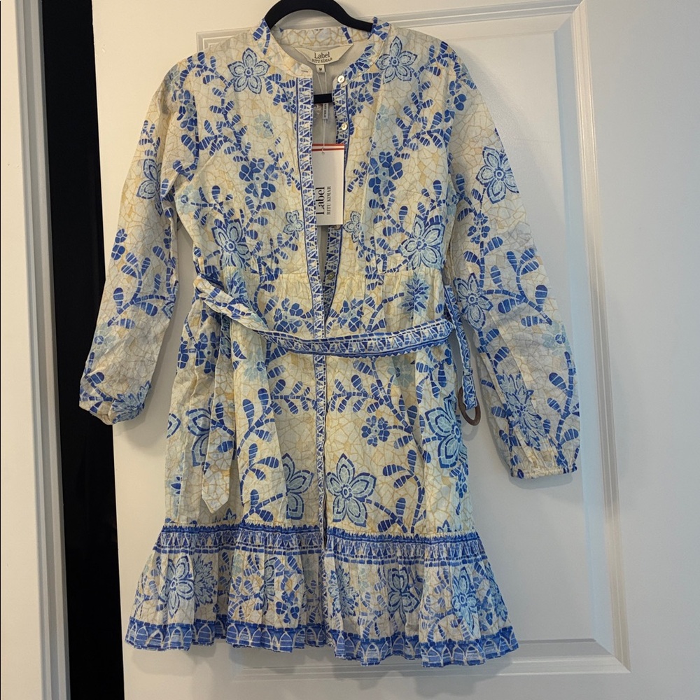 Ritu Kumar Cream and Blue Floral Midi Dress - Picture 2 of 5